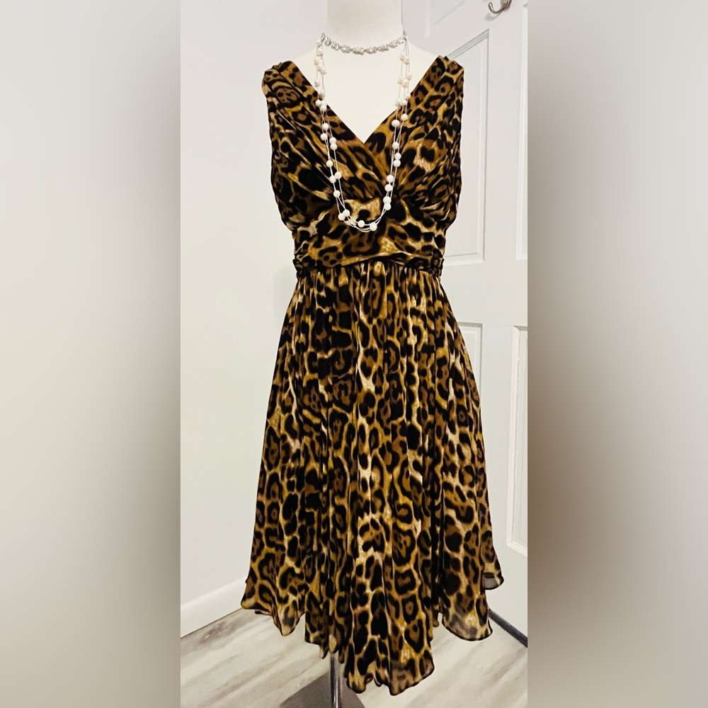 Leopard Print Silk Dress in Size 4